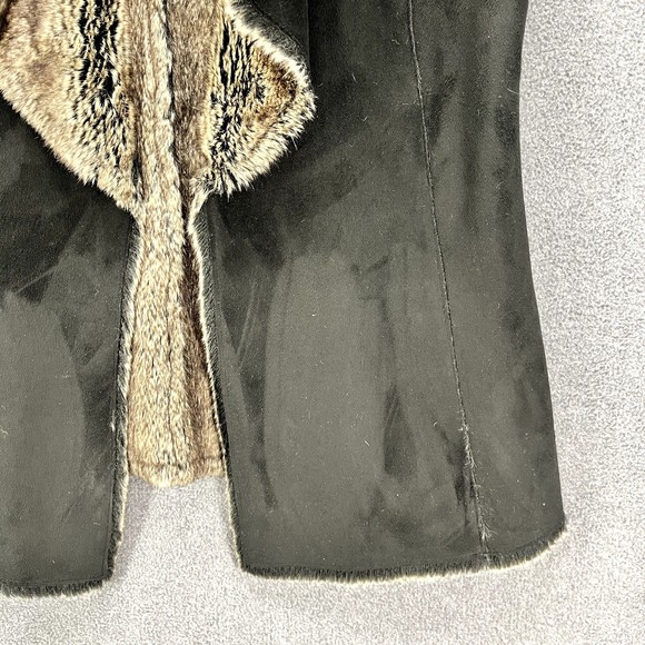 Saks Fifth Avenue Vest Womens Size S/P Black Brown Open Front Faux Fur Suede - Picture 6 of 15
